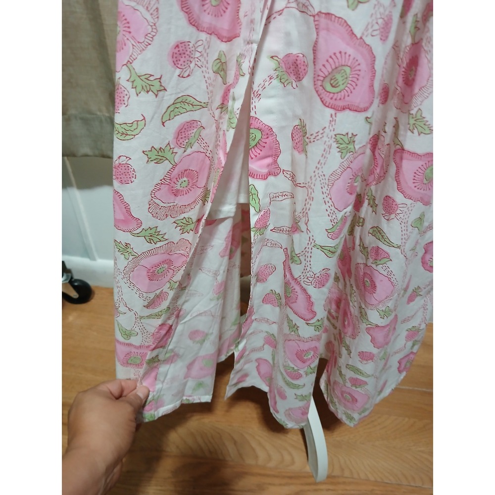 Julia Amory Pink Poppy Strawberry Block Print Cotton Shirt Dress Maxi Medium NWT - Picture 12 of 14